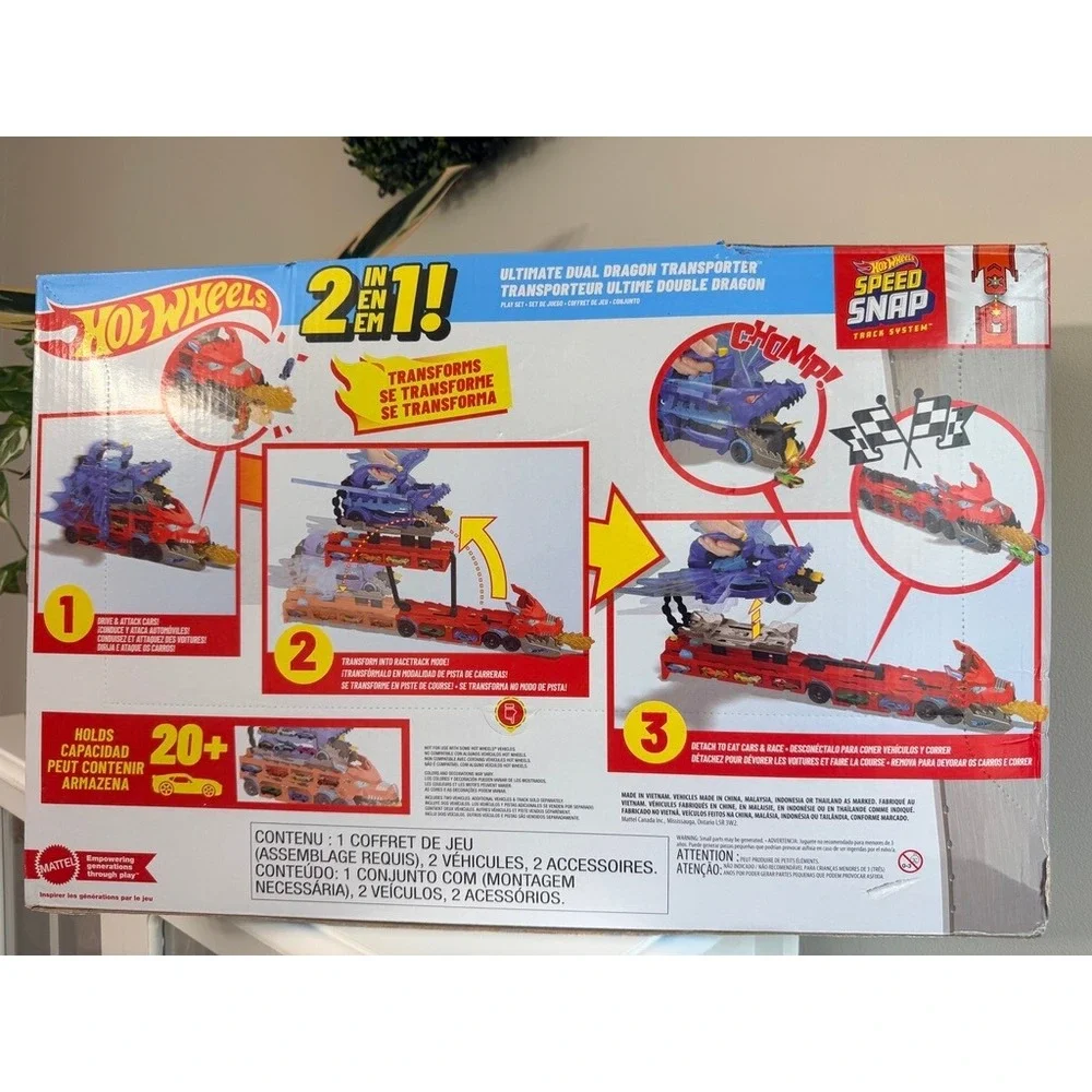 Hot Wheels Ultimate Dual Dragon Transporter Kids OS Red Blue 2-in-1 NWT
